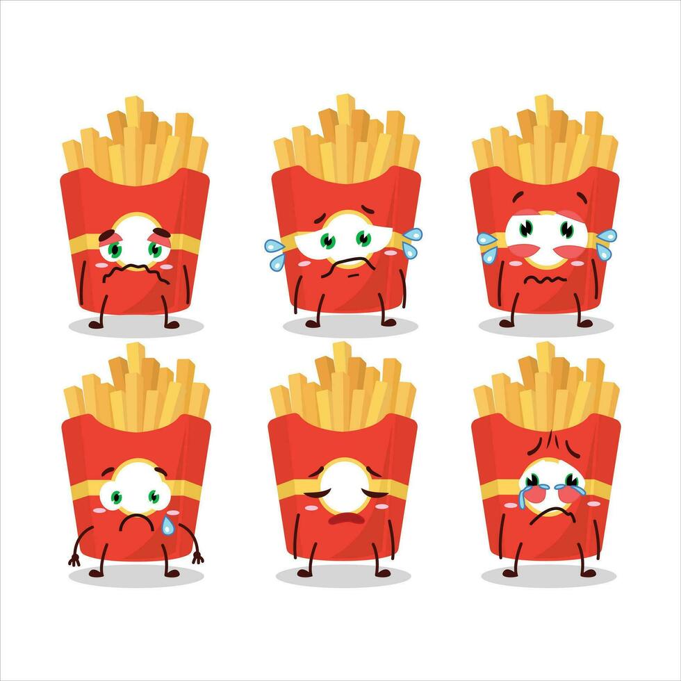 francês fritas desenho animado personagem com triste expressão vetor