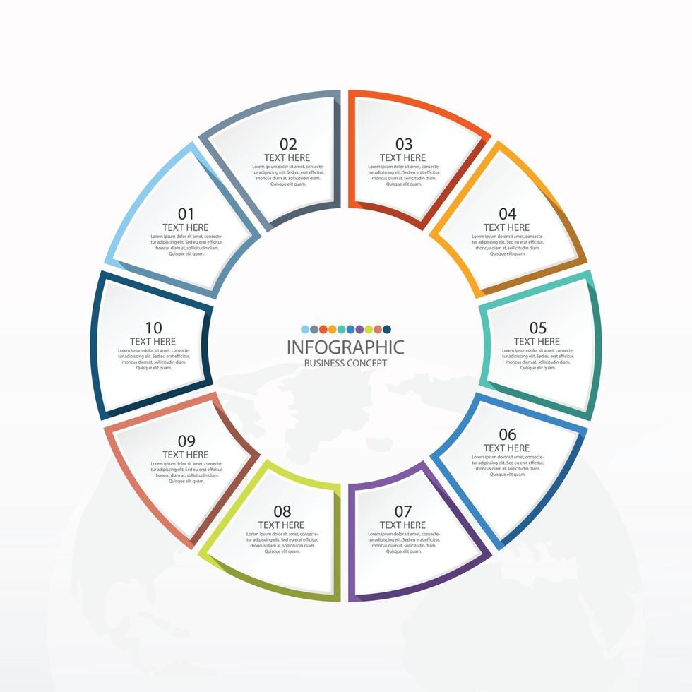 template infográfico de círculo básico com 10 etapas, processo ou opções, gráfico de processo, usado para diagrama de processo, apresentações, layout de fluxo de trabalho, fluxograma, infografia. ilustração em vetor eps10.