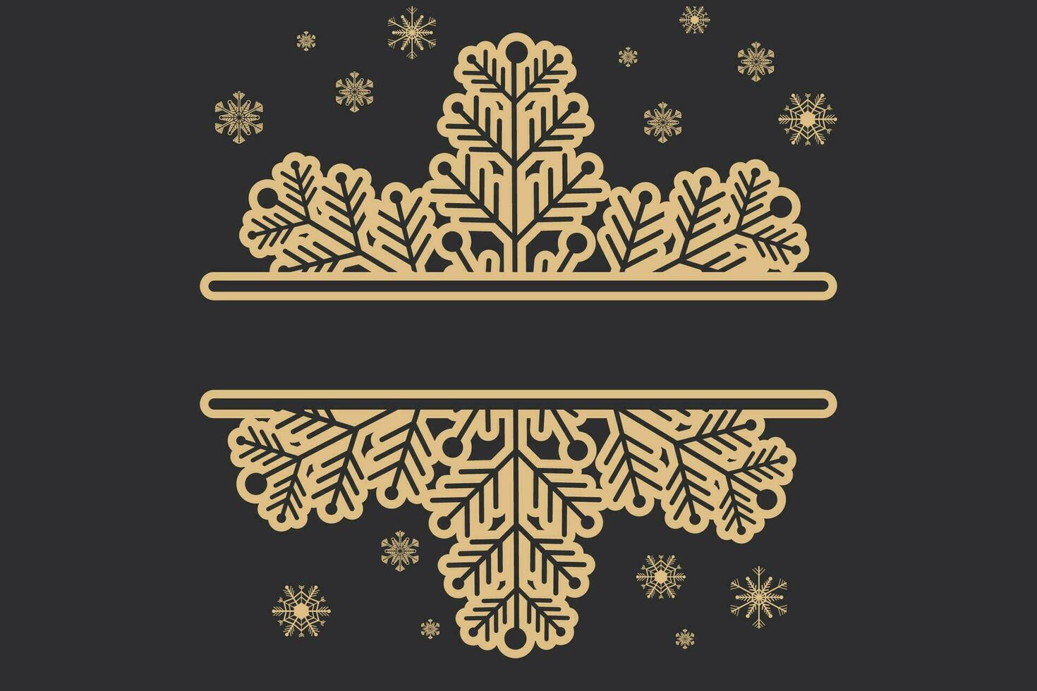 dourado floco de neve cristal elegante linha Natal decoração em Sombrio fundo, inverno enfeite congeladas elemento. vetor ilustração