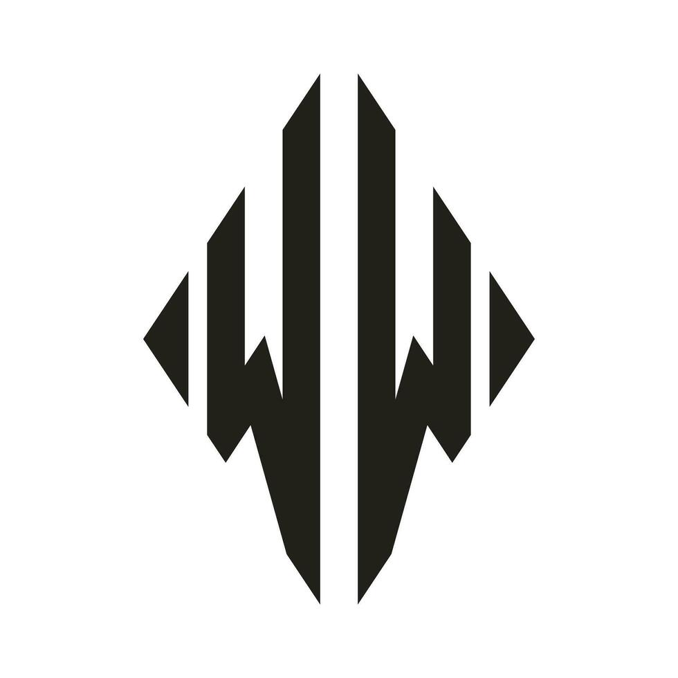 logotipo W condensado losango monograma 2 cartas alfabeto Fonte logotipo logótipo bordado vetor
