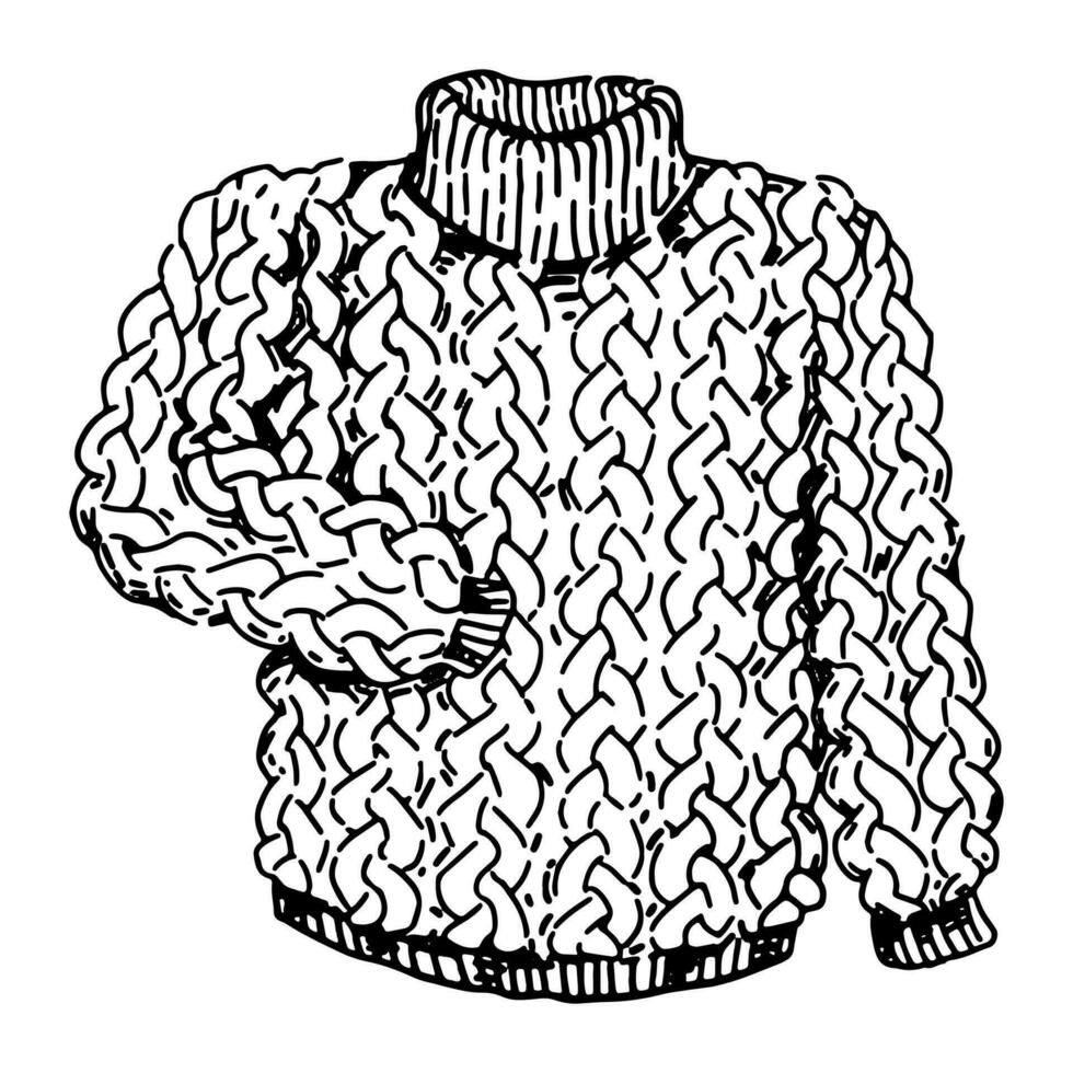 rabisco do caloroso tricotado suéter. esboço desenhando do inverno vestir. mão desenhado vetor ilustração. solteiro clipart isolado em branco fundo.