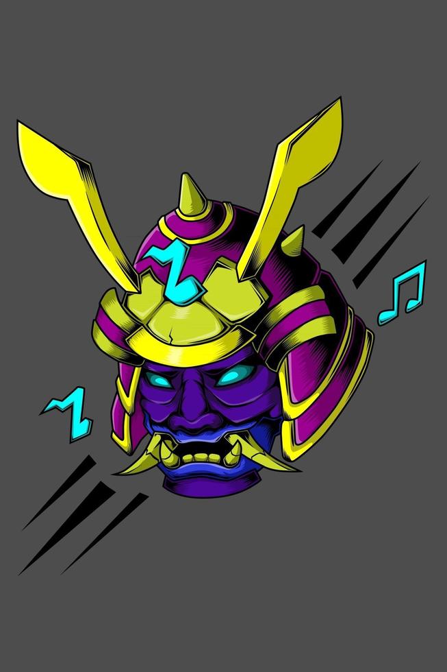 samurai head music mão desenho ilustração vetor