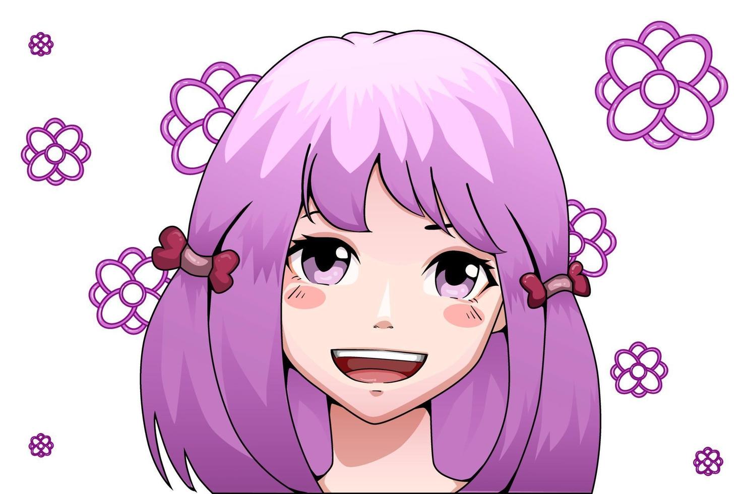 rabo de cavalo fofo cabelo roxo ilustração de personagem de anime girl vetor