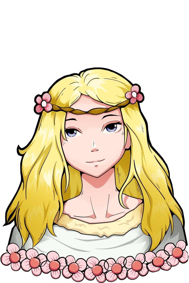 garota da floresta de cabelo amarelo com design de personagens de coroa de flores vetor