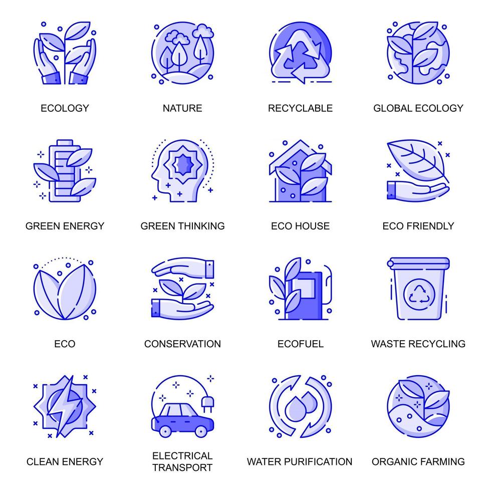 conjunto de ícones de linha plana de ecologia da web vetor