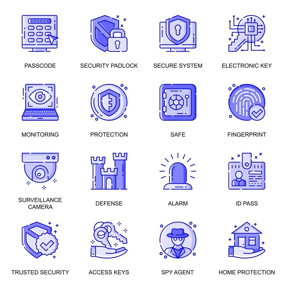 conjunto de ícones de linha plana de segurança da web vetor