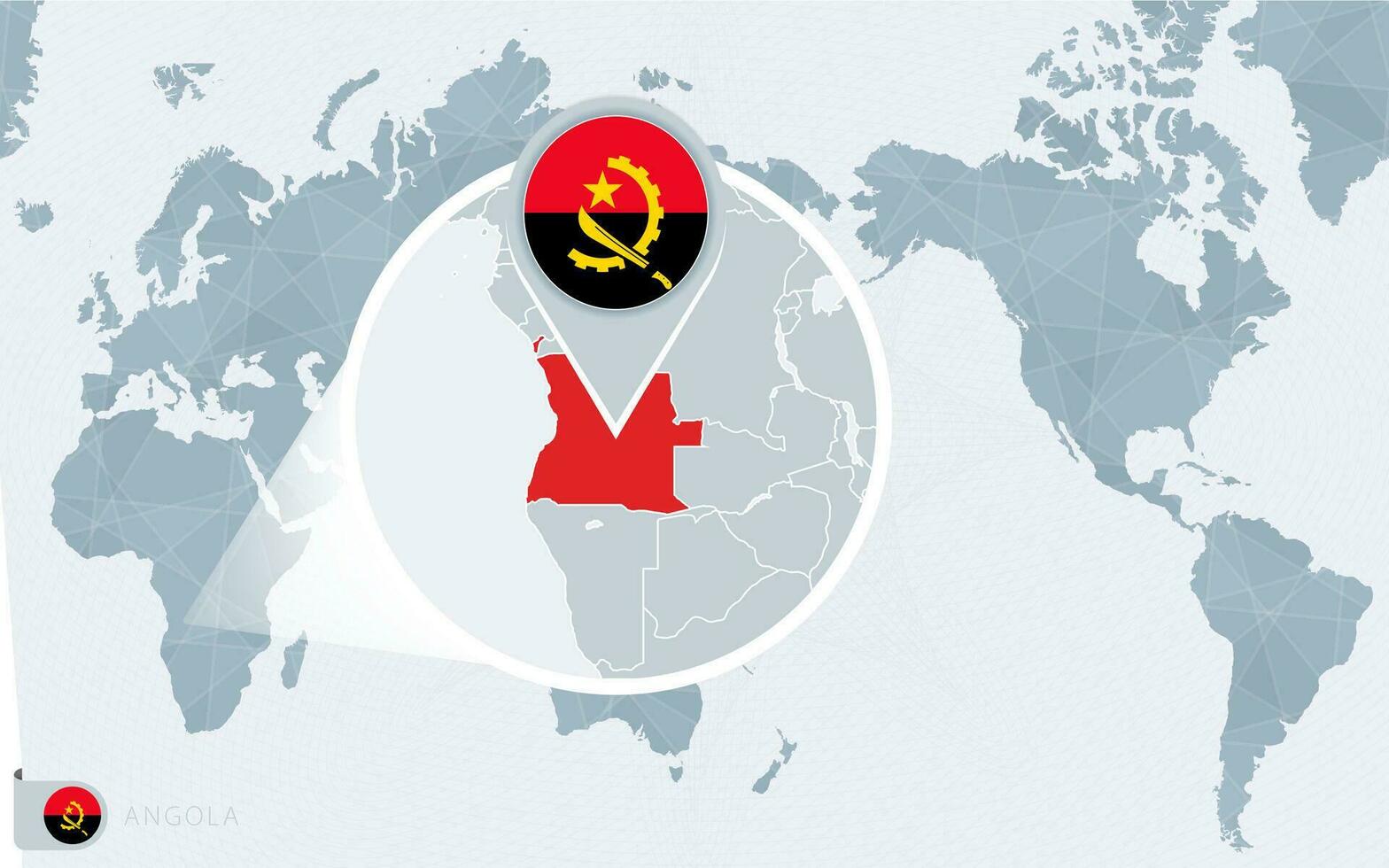 pacífico centrado mundo mapa com ampliado Angola. bandeira e mapa do Angola. vetor