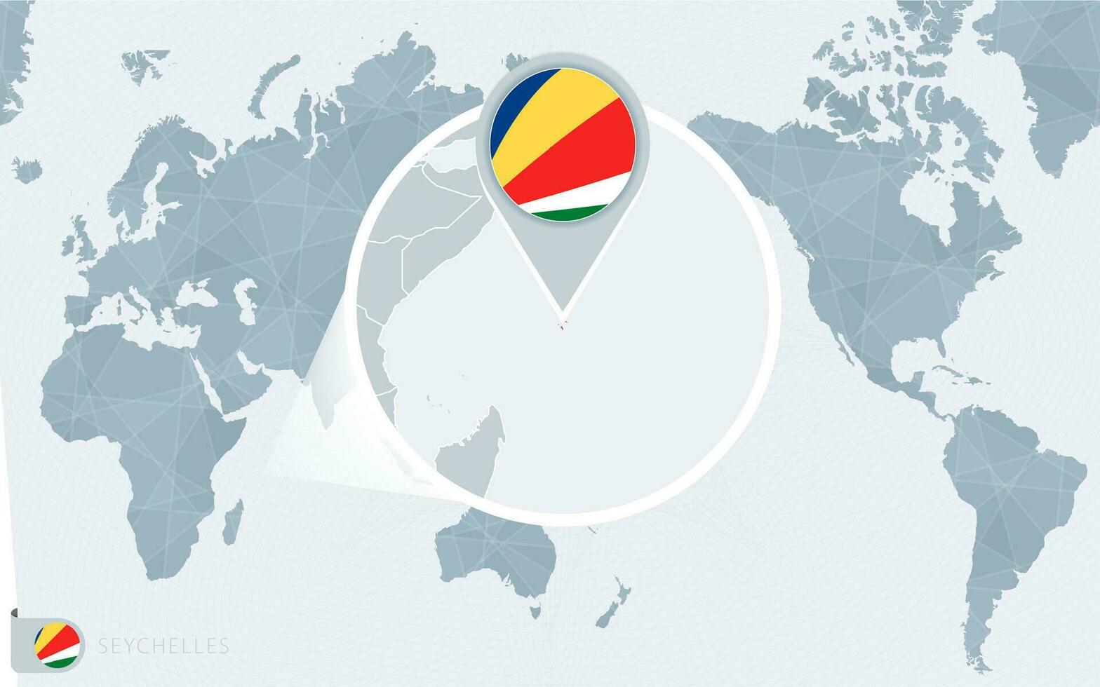 pacífico centrado mundo mapa com ampliado seychelles. bandeira e mapa do seychelles. vetor