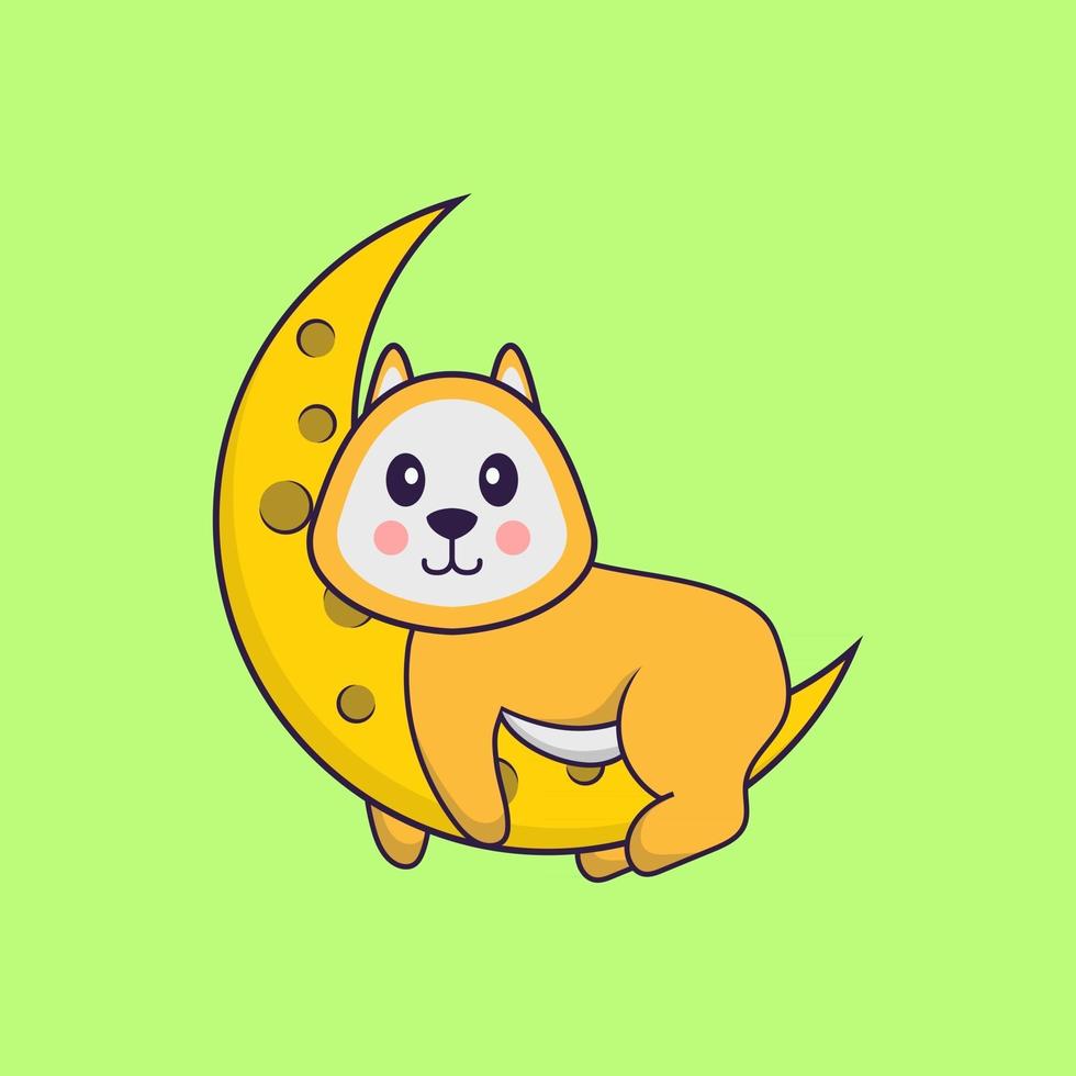 cachorro bonito está na lua. conceito de desenho animado animal isolado. pode ser usado para t-shirt, cartão de felicitações, cartão de convite ou mascote. estilo cartoon plana vetor