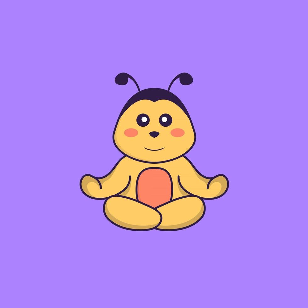 abelha bonita está meditando ou fazendo ioga. conceito de desenho animado animal isolado. pode ser usado para t-shirt, cartão de felicitações, cartão de convite ou mascote. estilo cartoon plana vetor