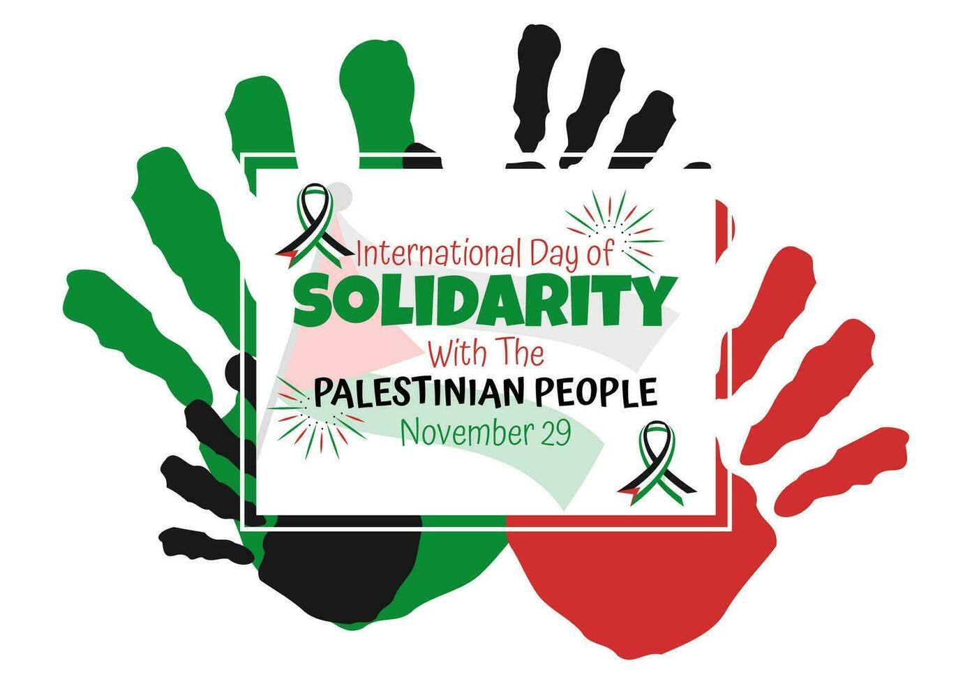 internacional dia do solidariedade com a palestino pessoas vetor ilustração em 29 novembro com acenando bandeira dentro dentro plano desenho animado verde fundo