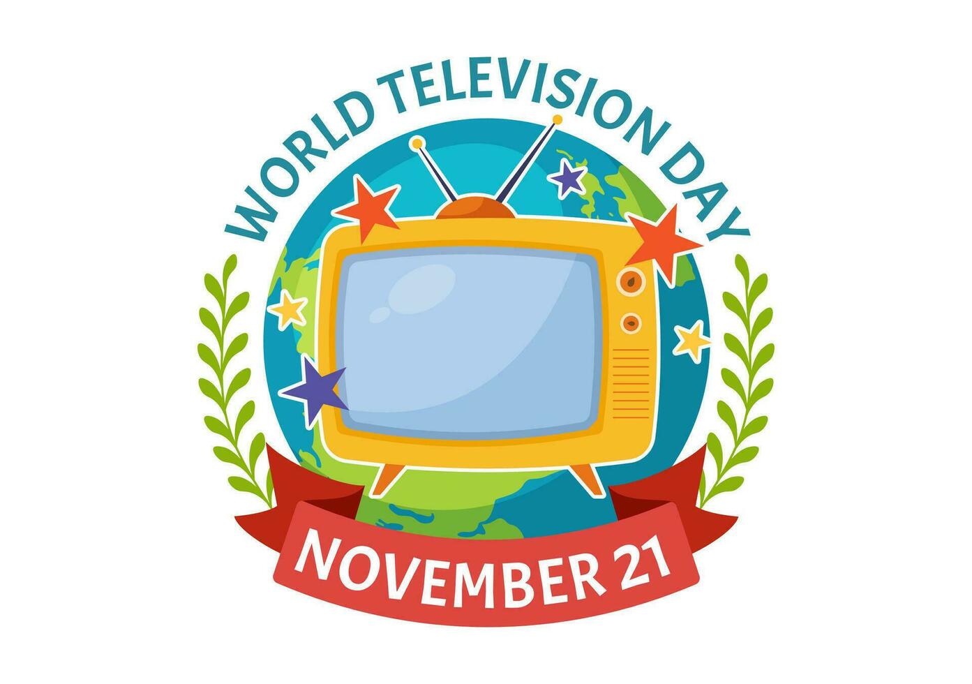 mundo televisão dia vetor ilustração em novembro 21 com televisão para rede bandeira ou poster dentro plano desenho animado fundo Projeto