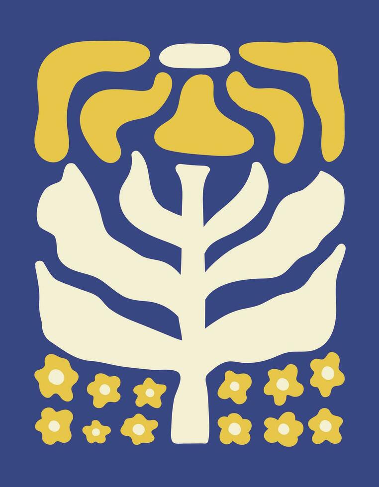 abstrato botânico poster com vários Flor groovy flores em uma azul fundo. ingênuo arte decoração. na moda mão desenhado vetor ilustração