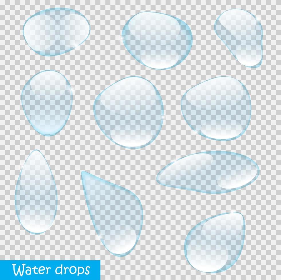 gotas de água realistas em ilustração vetorial de fundo transparente vetor