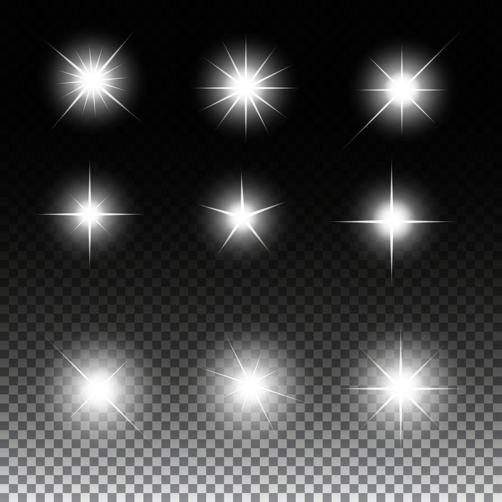 conjunto de estrelas brilhantes de luz com ilustração vetorial de brilhos vetor