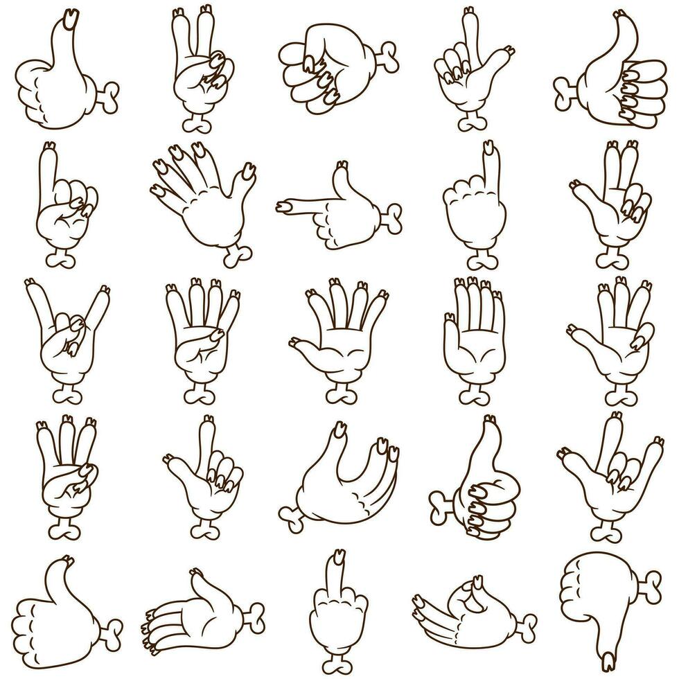 coleção do linha arte ícone ilustrações do vários zumbi mão poses e símbolos vetor