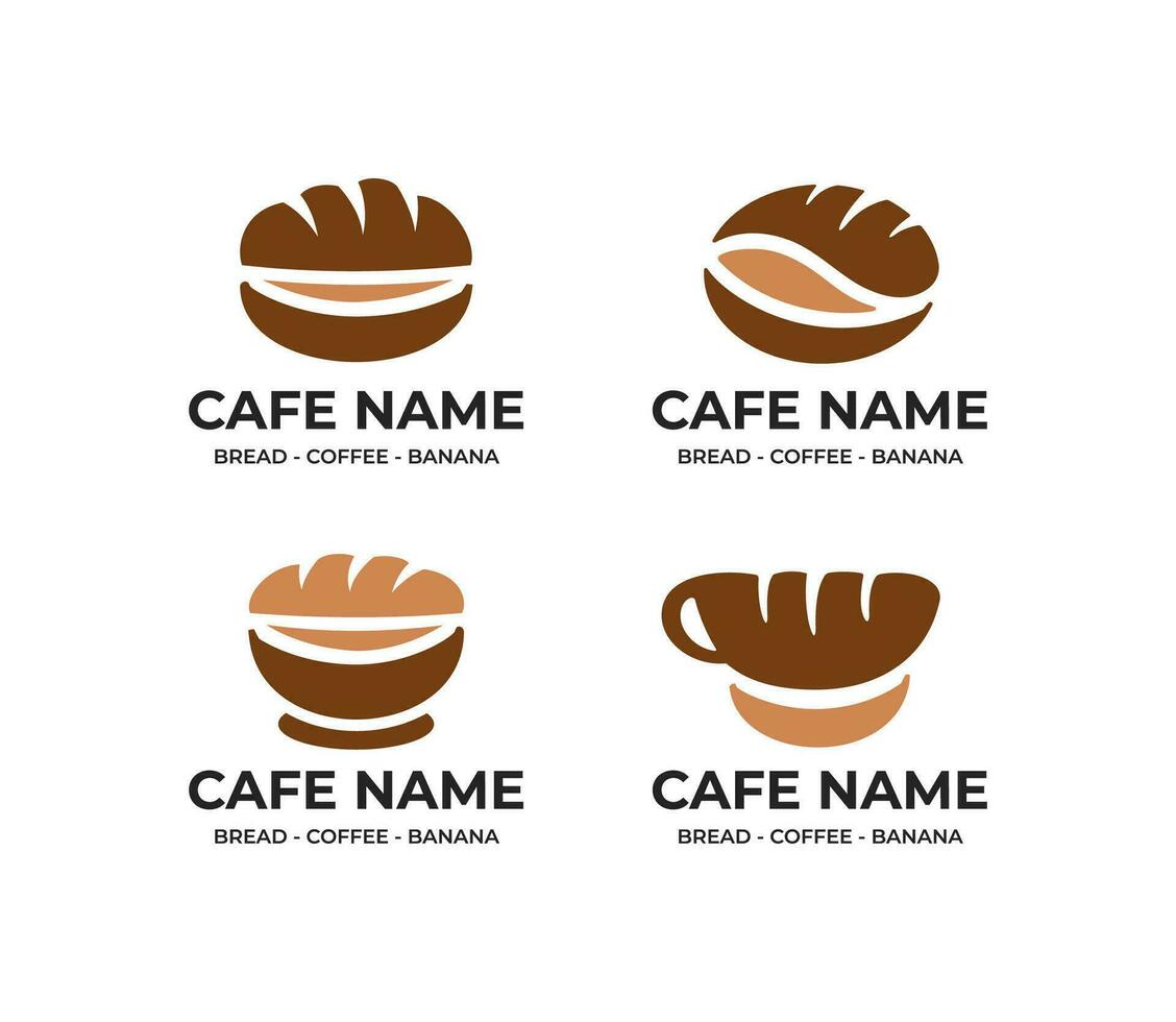 conjunto do café pão e banana logotipo Projeto modelo para cafeteria e restaurante vetor