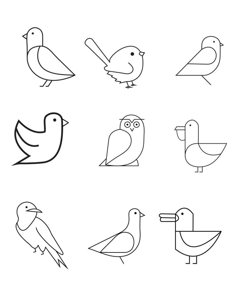 conjunto do linear pássaros. fino linha vetor ilustração. editável formas