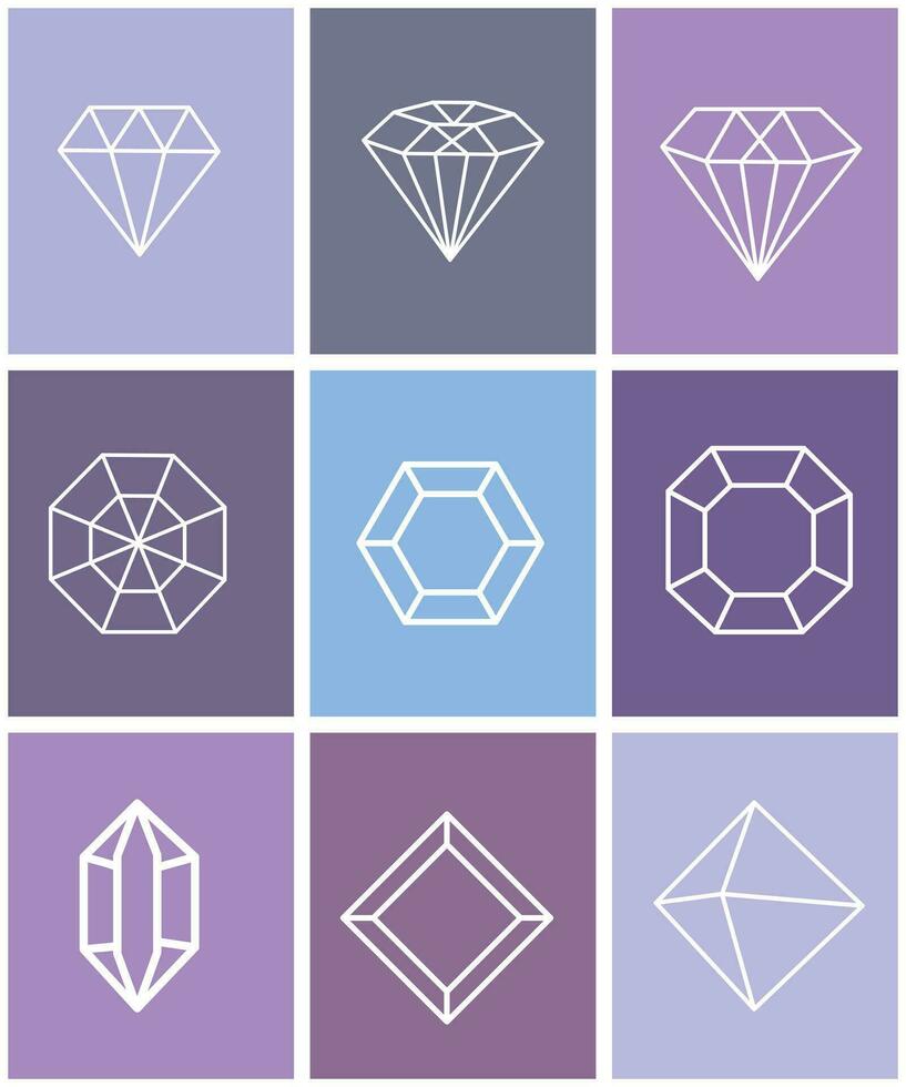 diamantes e gemas linha ícones definir. vetor cristal e jóia linear logotipo Projeto elementos. luxo e Prêmio símbolos dentro uma mínimo estilo