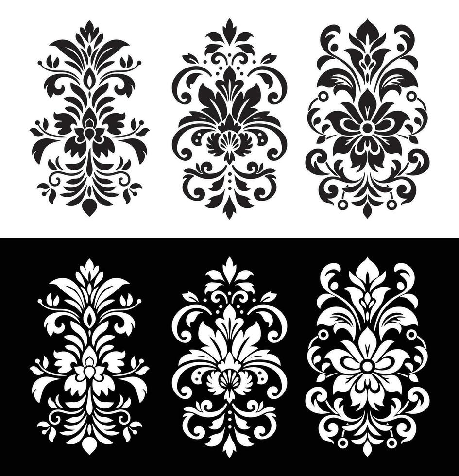 Preto e branco ornamental padrão, dentro a estilo do simbólico flor, negrito ainda gracioso, poupar e elegante pinceladas, baseado em estêncil vetor