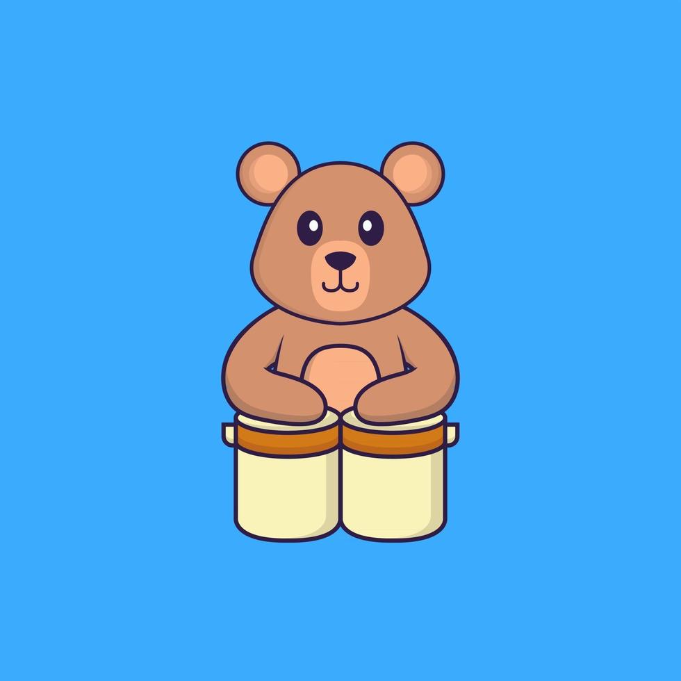 rato bonito está tocando bateria. conceito de desenho animado animal isolado. pode ser usado para t-shirt, cartão de felicitações, cartão de convite ou mascote. estilo cartoon plana vetor