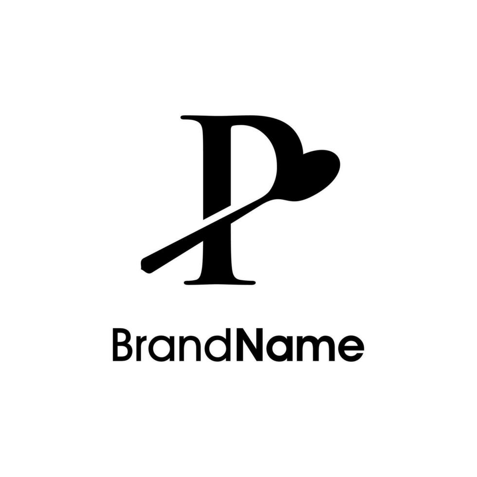 luxo inicial p colher logotipo vetor