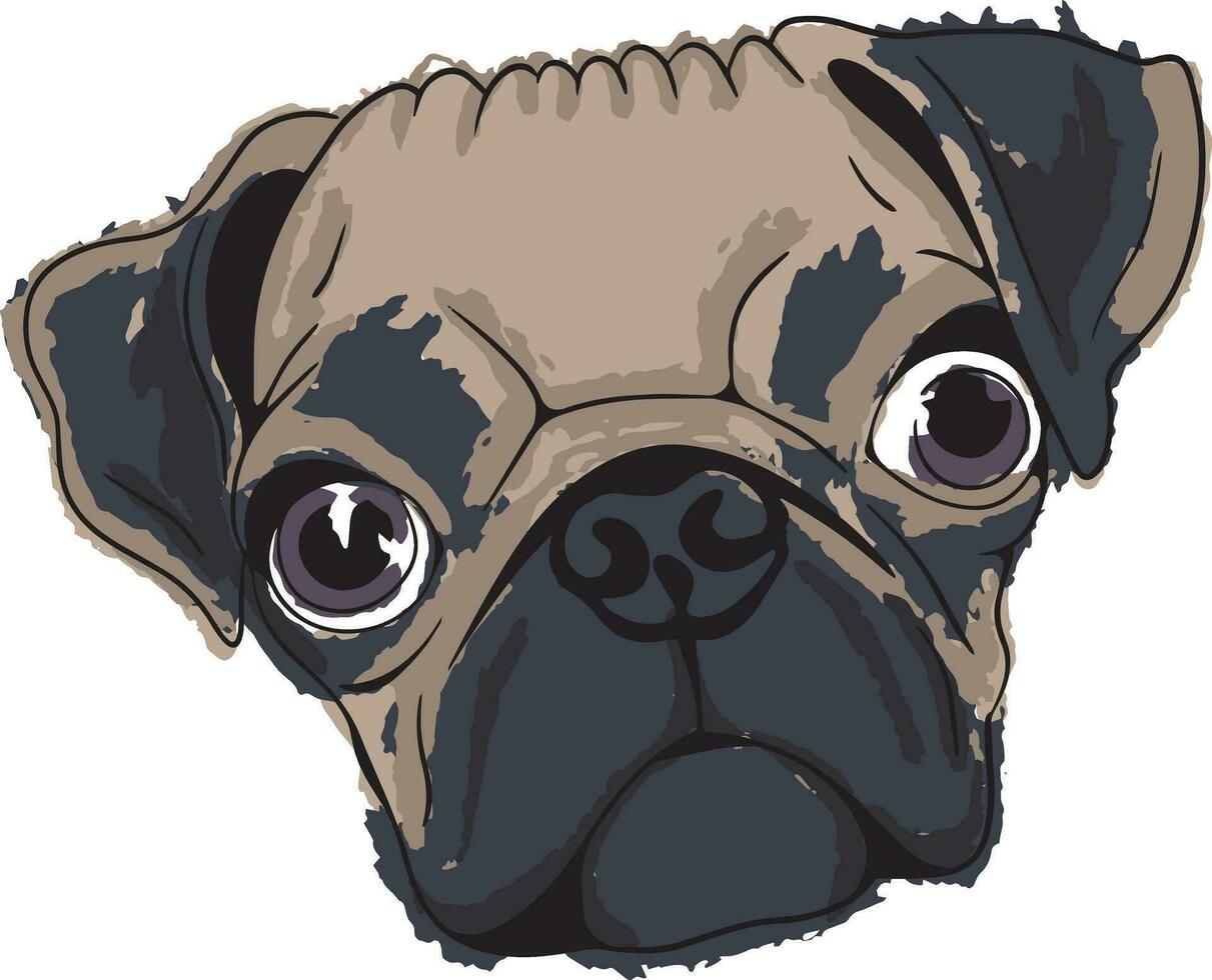 mão desenhado pug vetor