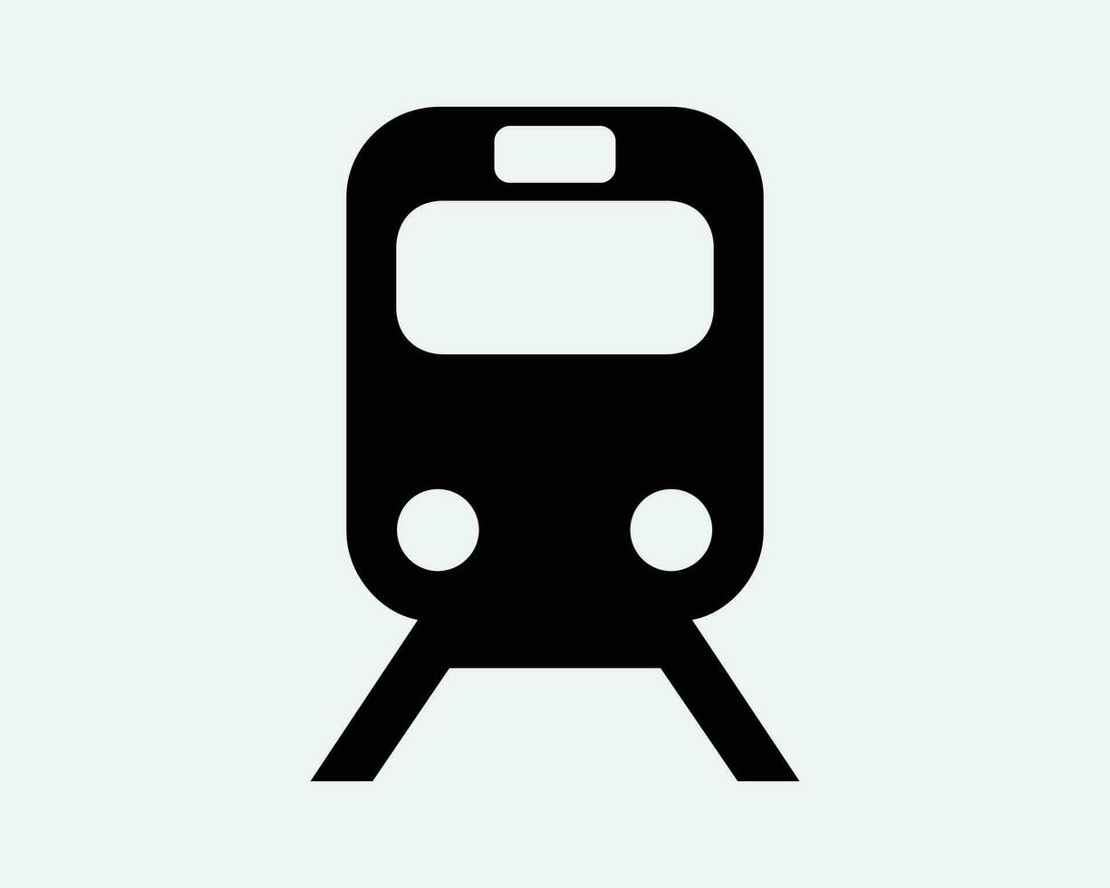 trem ícone trilho público transporte frente Visão Aproximando metrô transporte passageiro estação eléctrico viagem estrada de ferro Preto forma placa símbolo vetor eps