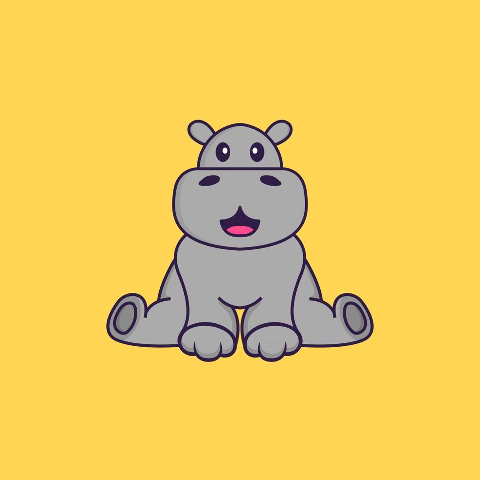 hipopótamo fofo está sentado. conceito de desenho animado animal isolado. pode ser usado para t-shirt, cartão de felicitações, cartão de convite ou mascote. estilo cartoon plana vetor