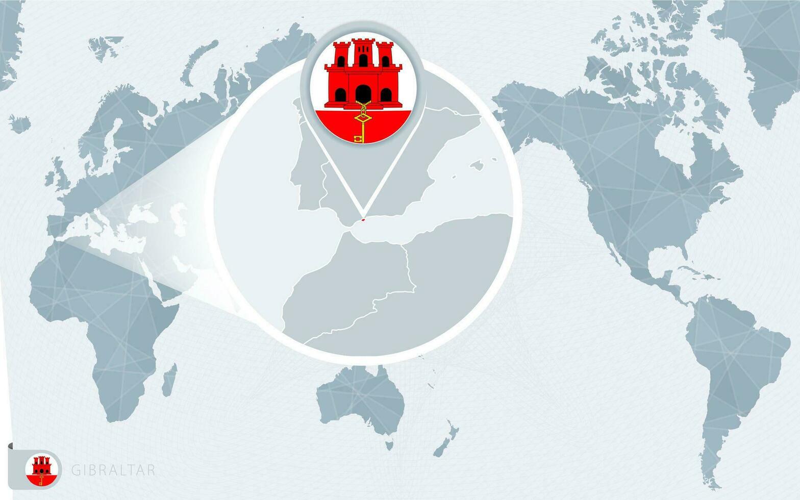 pacífico centrado mundo mapa com ampliado Gibraltar. bandeira e mapa do Gibraltar. vetor