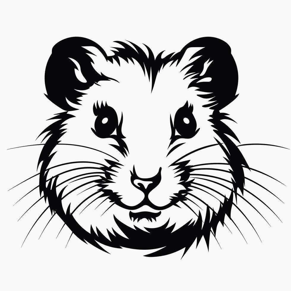 retrato do uma brincalhão e amigáveis hamster com grande olhos e uma pequeno nariz. Preto e branco vetor ilustração, isolado em fundo.