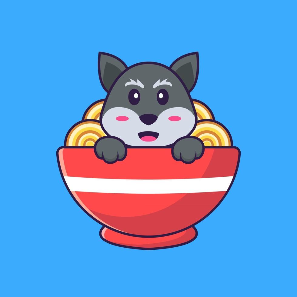 raposa bonita comendo macarrão ramen. conceito de desenho animado animal isolado. pode ser usado para t-shirt, cartão de felicitações, cartão de convite ou mascote. estilo cartoon plana vetor