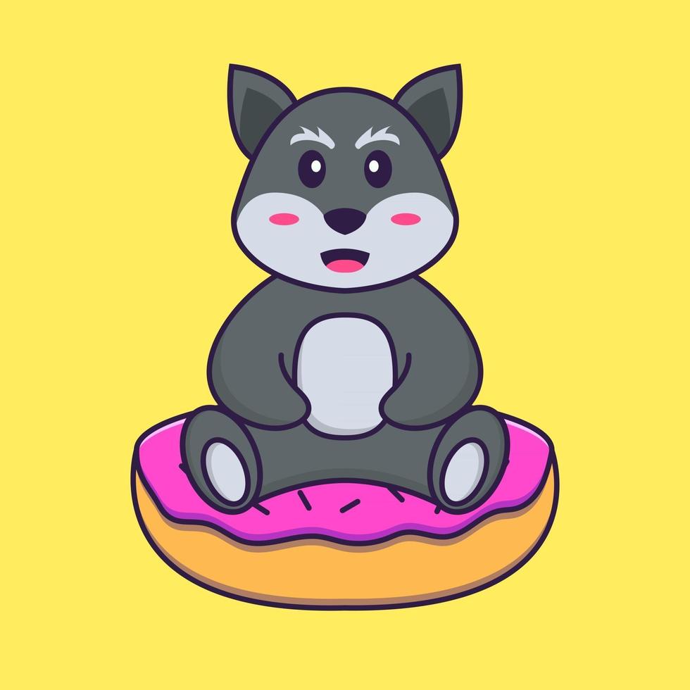 raposa bonita está sentado em donuts. conceito de desenho animado animal isolado. pode ser usado para t-shirt, cartão de felicitações, cartão de convite ou mascote. estilo cartoon plana vetor