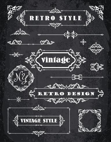 Conjunto de emblemas Vintage retrô, quadros, etiquetas e bordas. vetor