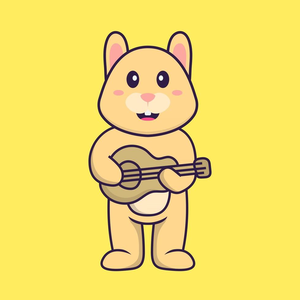 coelho bonito tocando guitarra. conceito de desenho animado animal isolado. pode ser usado para t-shirt, cartão de felicitações, cartão de convite ou mascote. estilo cartoon plana vetor