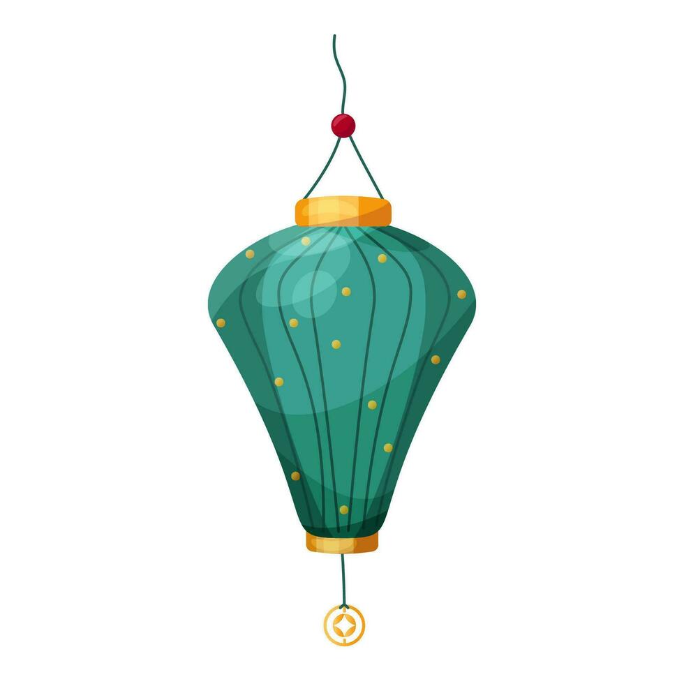 isolado vetor ilustração do turquesa chinês lanterna com a ornamento. símbolo do meio do outono festival, lanterna festival, chinês Novo ano e coreano chuseok. desenho animado estilo