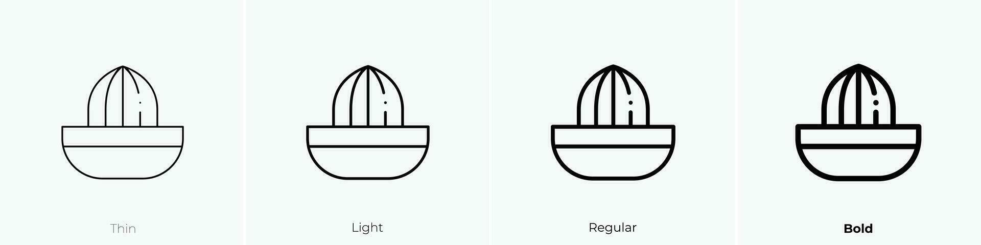 espremedor ícone. afinar, luz, regular e negrito estilo Projeto isolado em branco fundo vetor