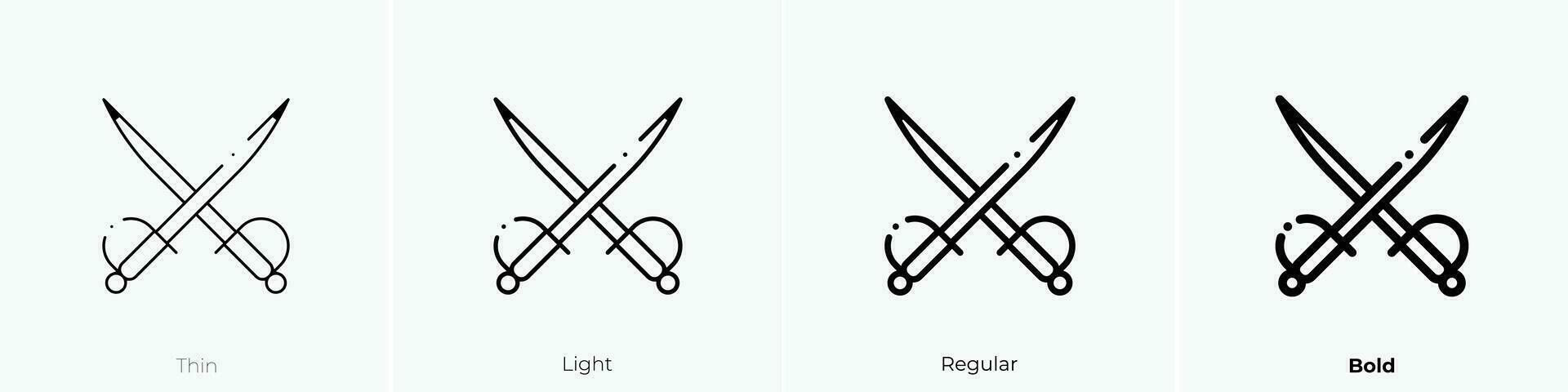 espadas ícone. afinar, luz, regular e negrito estilo Projeto isolado em branco fundo vetor