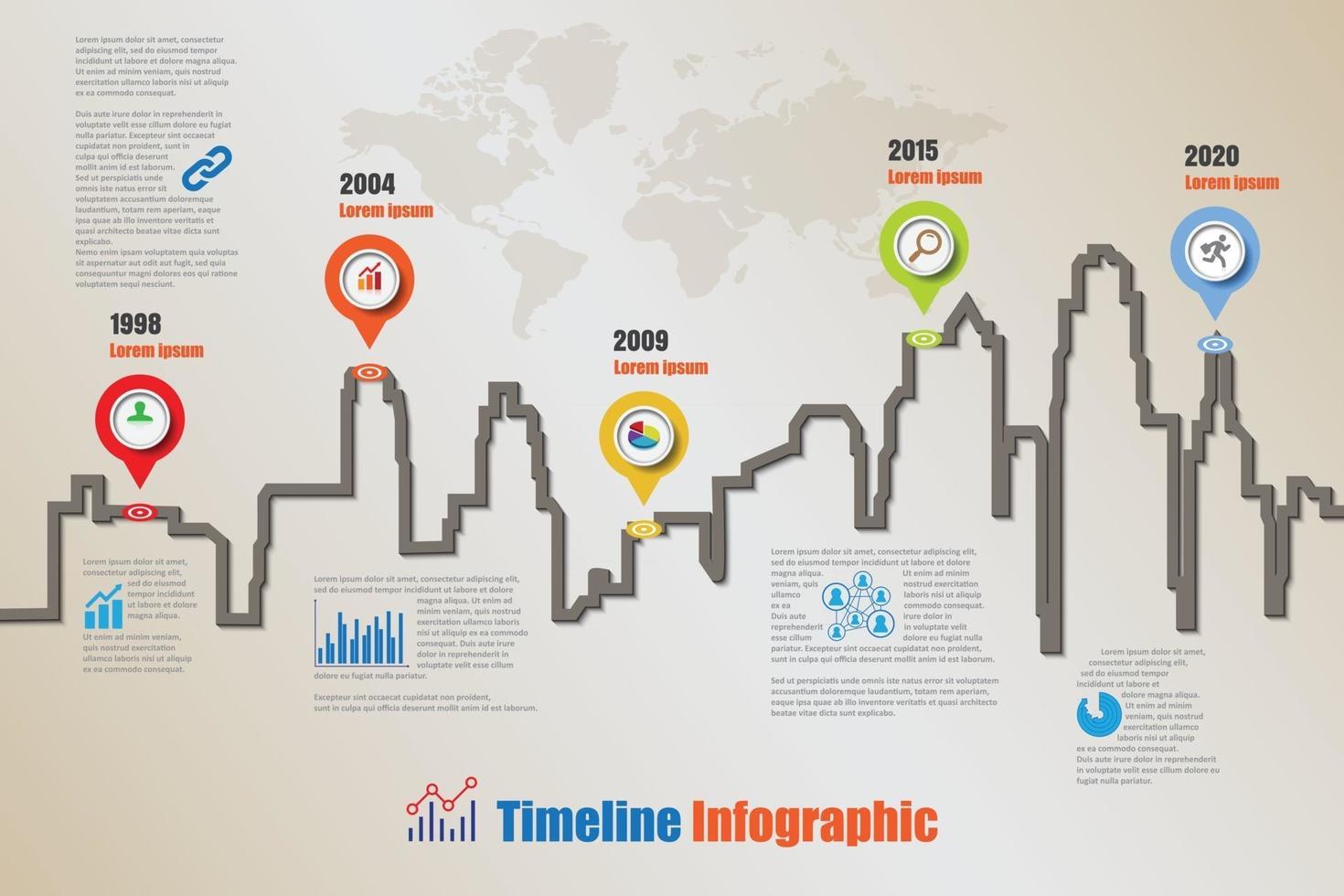 roteiro de negócios linha do tempo infográfico cidade projetada para abstrato modelo marco elemento diagrama moderno processo tecnologia digital marketing dados apresentação gráfico ilustração vetorial vetor