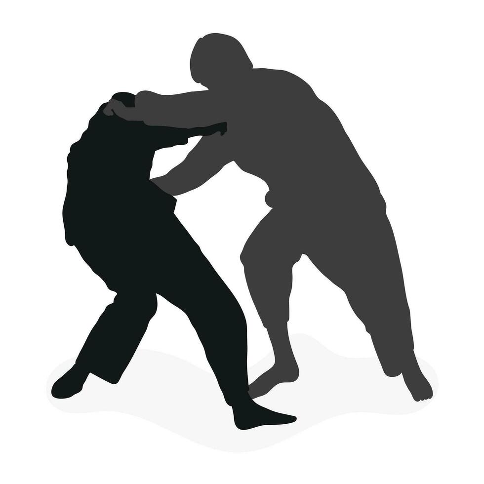 imagem silhueta judoca. judo, marcial arte, esportividade, luta livre, duelo, agarrar, combate, brigando, luta vetor