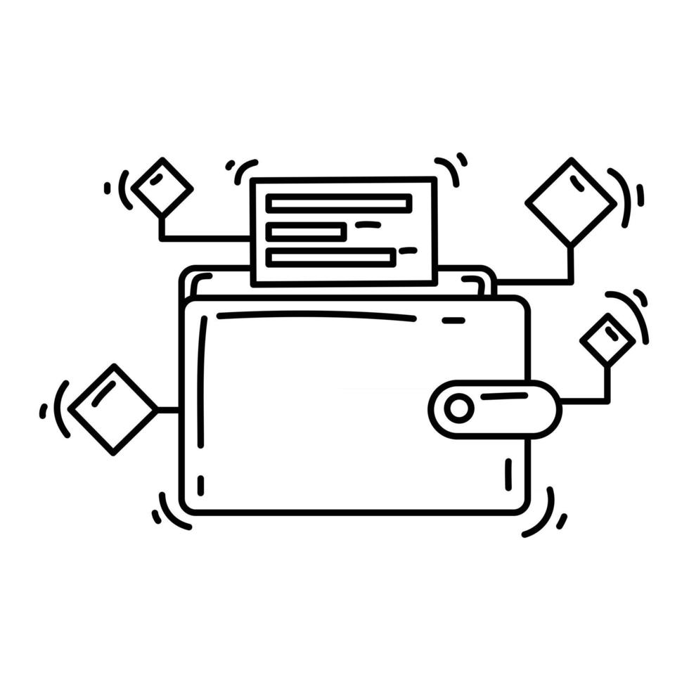 ícone de carteira digital de comércio eletrônico. conjunto de ícones desenhados à mão, contorno preto, ícone do doodle, ícone do vetor