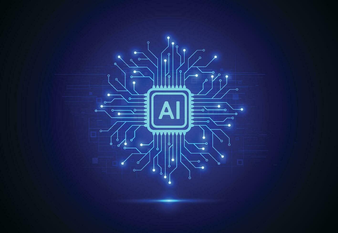 chipset de inteligência artificial na placa de circuito em arte de tecnologia de conceito futurista para web, banner, cartão, capa. ilustração vetorial vetor
