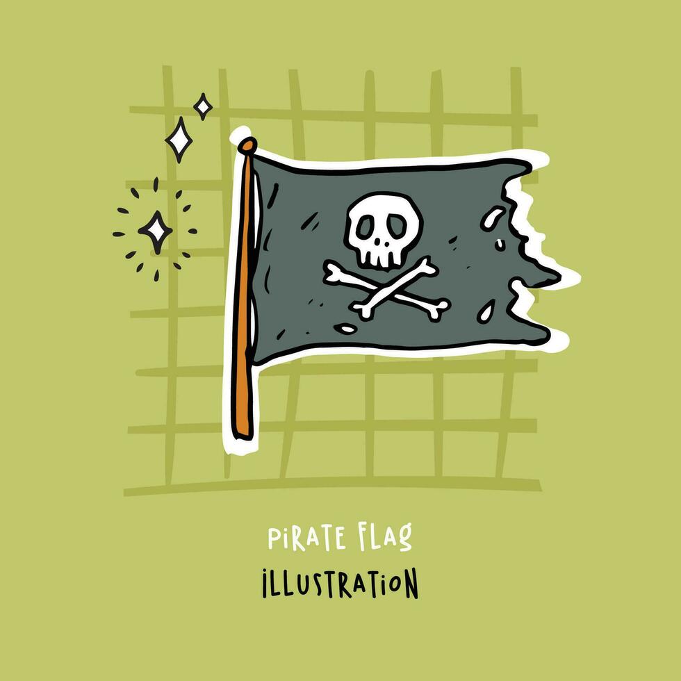 pirata bandeira mão desenhado ilustração, alegre Roger bandeira logotipo dentro desenho animado estilo vetor