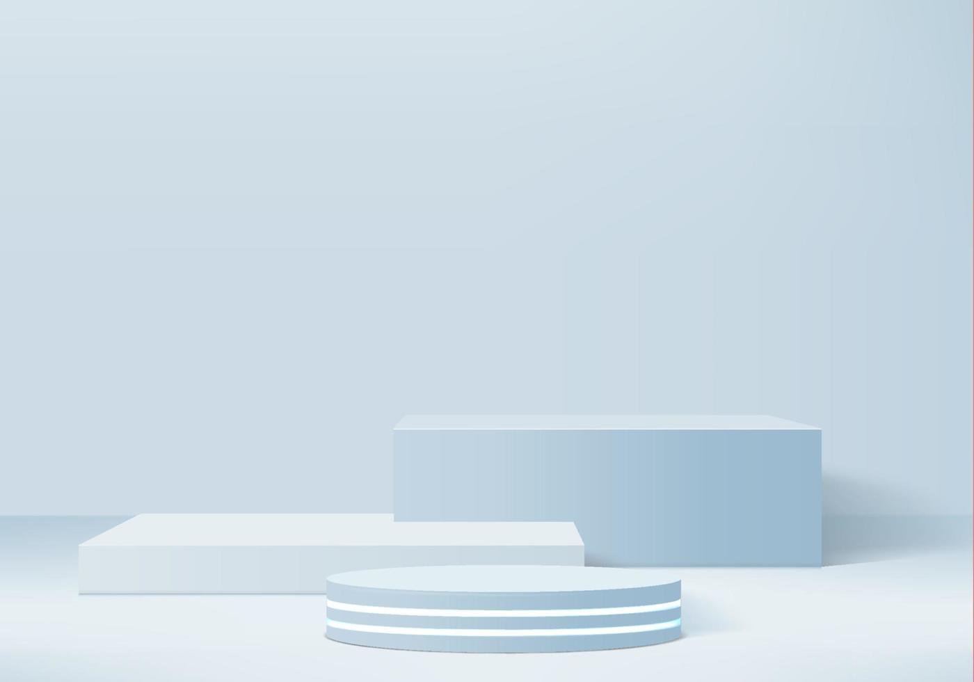 cilindro cena mínima abstrata com plataforma geométrica. fundo do verão vetor renderização 3d com pódio. estande para mostrar produtos cosméticos. vitrine de palco em pedestal moderno 3d estúdio azul pastel