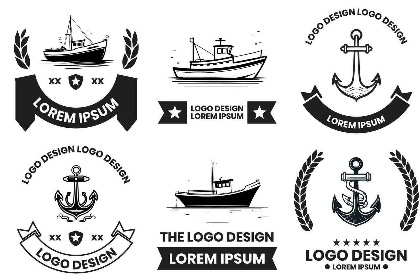 pescaria e marítimo logotipo dentro plano linha arte estilo vetor