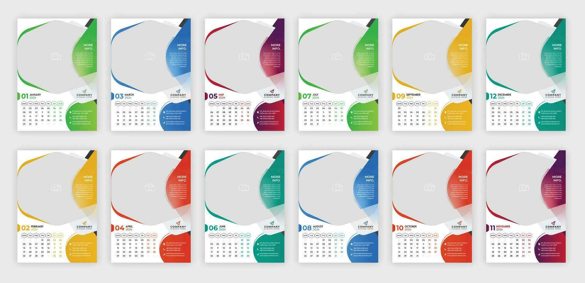 2024 parede calendário moderno simples Projeto corporativo o negócio anual planejador 4 cor modelo definir. vetor