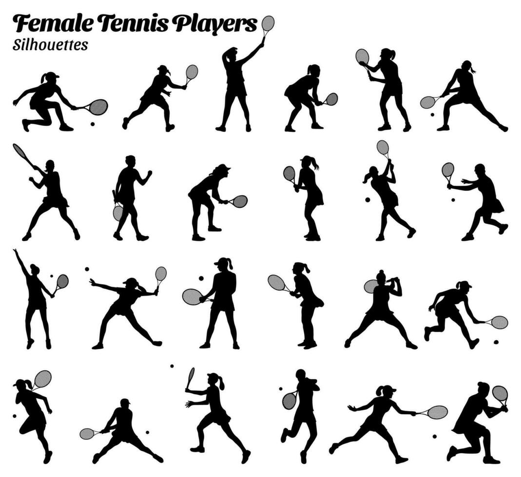 coleção do vetor ilustrações do tênis torneio silhuetas do fêmea tênis esporte jogadoras