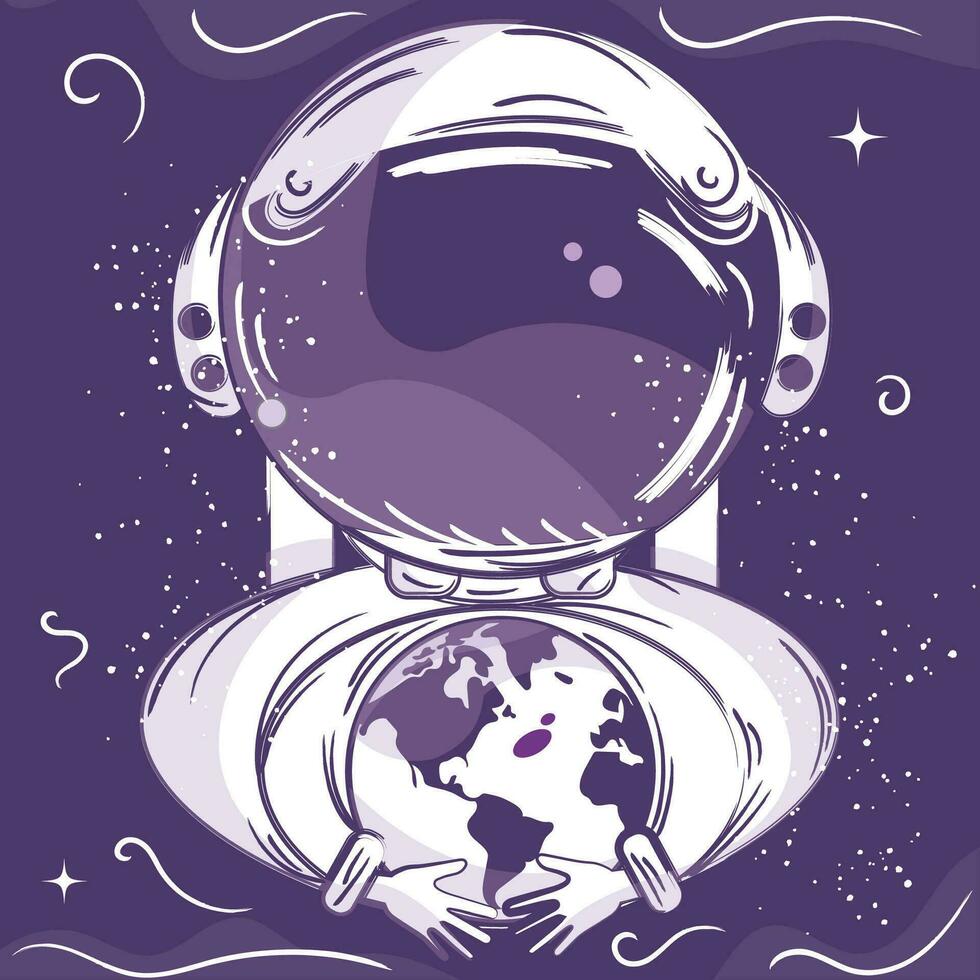fofa quadro-negro esboço do a astronauta com a terra globo vetor ilustração