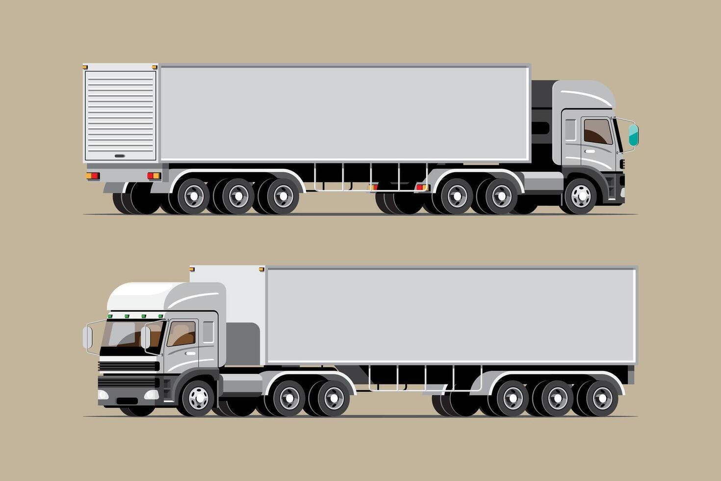 conjunto de ícones de vetor de grande veículo isolado, ilustrações planas vária vista de caminhão, conceito de transporte comercial logístico.