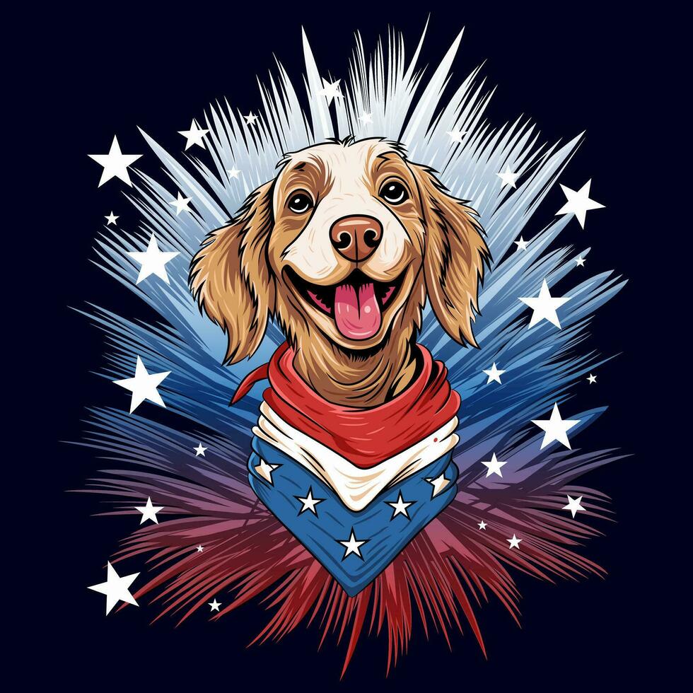 uma desenho animado cachorro é retratado segurando a estrelas e listras do a americano bandeira no alto vetor ilustração